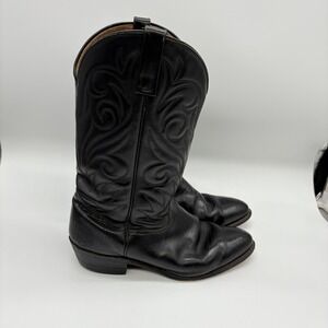 Mens 11.5E Black Leather Lizard Embossed Round Toe Cowboy Boots Union Made